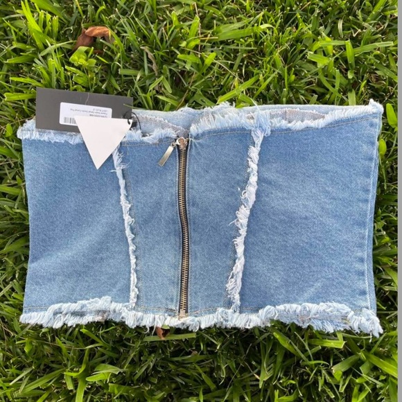 Nasty gal tube top / corset top size 8 (out of stock / dead stock) frayed denim - Picture 3 of 4